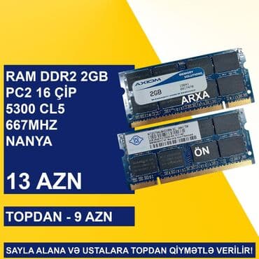 Notebook üçün Ramlar (DDR2/DDR3/DDR4) SAYLA ALANA VƏ USTALARA TOPDAN lalafo.az -da — 9 Notebook üçün Ramlar (DDR2/DDR3/DDR4) SAYLA ALANA VƏ USTALARA TOPDAN — 9