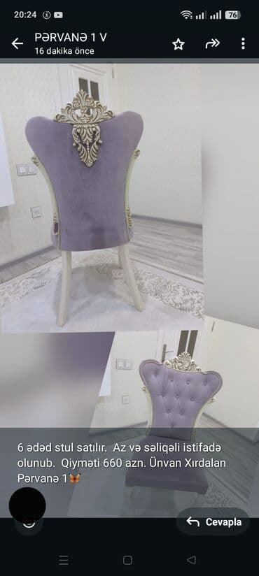 6 ədəd stul satılır. Az və səliqəli istifadə olunub. Qiyməti 660 lalafo.az -da 6 ədəd stul satılır. Az və səliqəli istifadə olunub. Qiyməti 660