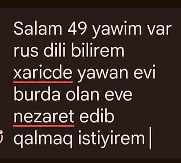 Xaricdə yaşayanlar üçün evə nəzarət xidməti – 49 yaş – Rus dilini lalafo.az -da Xaricdə yaşayanlar üçün evə nəzarət xidməti – 49 yaş – Rus dilini