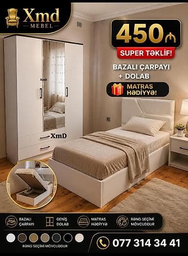 Bazalı çarpayı + dolab dəsti - Müasir dizaynlı tək nəfərlik bazalı lalafo.az -da Bazalı çarpayı + dolab dəsti - Müasir dizaynlı tək nəfərlik bazalı