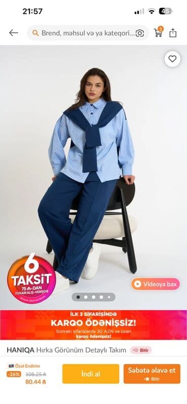 HANIQA “Hırka Görünüm Detaylı Takım” - Üst: Açıq mavi-ağ zolaqlı lalafo.az -da HANIQA “Hırka Görünüm Detaylı Takım” - Üst: Açıq mavi-ağ zolaqlı