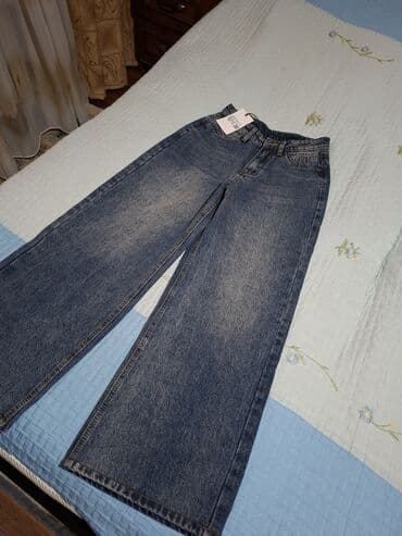 Geniş kəsimli qadın cins şalvar - Model: wide-leg / straight, yüksək lalafo.az -da Geniş kəsimli qadın cins şalvar - Model: wide-leg / straight, yüksək