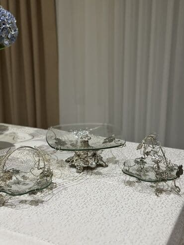 Şüşə və metal dekorlu 3-lü servis dəsti - Dəst tərkibi: 1 ədəd hündür lalafo.az -da Şüşə və metal dekorlu 3-lü servis dəsti - Dəst tərkibi: 1 ədəd hündür