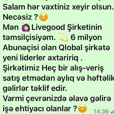Livegood şirkətində liderlik imkanları - Qlobal şəbəkə, 6 milyon lalafo.az -da Livegood şirkətində liderlik imkanları - Qlobal şəbəkə, 6 milyon