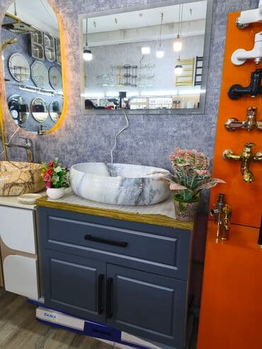 Banyo üçün mərmər effektli masaüstü lavabolu şkaf - Üst hissə: ağ-boz lalafo.az -da Banyo üçün mərmər effektli masaüstü lavabolu şkaf - Üst hissə: ağ-boz