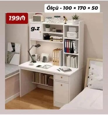 Ağ rəngdə funksional iş masası və üst rəf bloku. Ölçü: 100 × 170 × 50 lalafo.az -da Ağ rəngdə funksional iş masası və üst rəf bloku. Ölçü: 100 × 170 × 50