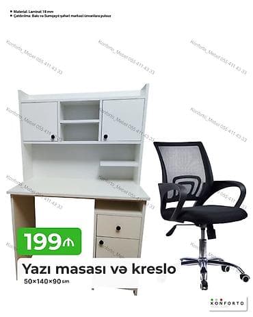 Yazı masası və kreslo dəsti - Masa ölçüləri: 50×140×90 sm - Material lalafo.az -da Yazı masası və kreslo dəsti - Masa ölçüləri: 50×140×90 sm - Material