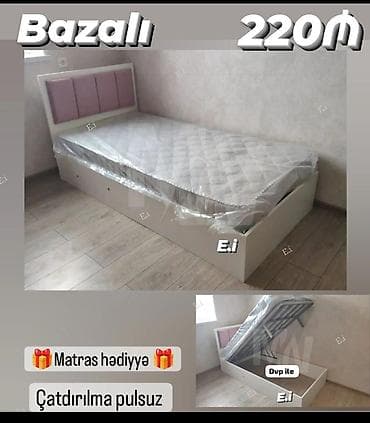 Новый, Односпальная кровать, С подъемным механизмом, С матрасом at lalafo.az Новый, Односпальная кровать, С подъемным механизмом, С матрасом
