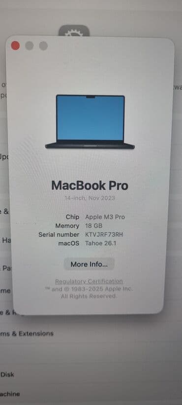 Huawei: Apple MacBook Pro 14" (Noyabr 2023) - Çip: Apple M3 Pro - Yaddaş at lalafo.az — 2 Huawei: Apple MacBook Pro 14" (Noyabr 2023) - Çip: Apple M3 Pro - Yaddaş — 2
