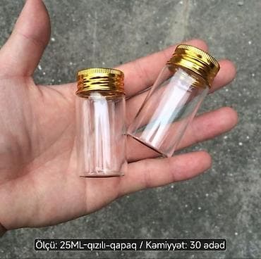 Məhsul: Şüşə kiçik flakonlar – qızılı yivli qapaqla Xüsusiyyətlər: - at lalafo.az Məhsul: Şüşə kiçik flakonlar – qızılı yivli qapaqla Xüsusiyyətlər: -