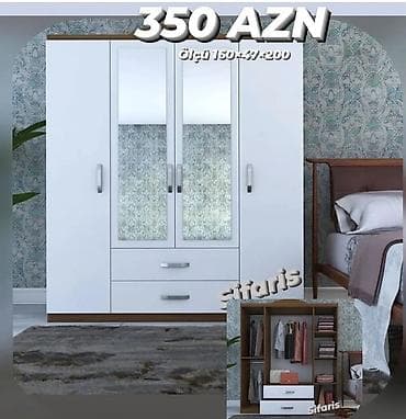 Yeni, 4 qapılı, Güzgülü, Ağ, Açılan, Düz dolab lalafo.az -da Yeni, 4 qapılı, Güzgülü, Ağ, Açılan, Düz dolab
