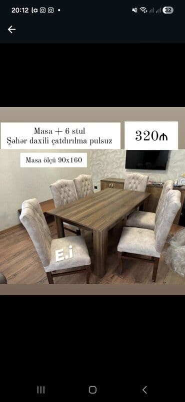 Qonaq otağı üçün, Açılmayan, Dördbucaq masa, 6 stul lalafo.az -da Qonaq otağı üçün, Açılmayan, Dördbucaq masa, 6 stul