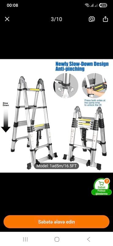 nərdivanlar: Çoxfunksiyalı alüminium nərdivanlar 1) Teleskopik/alüminium A-tipli lalafo.az -da — 3 nərdivanlar: Çoxfunksiyalı alüminium nərdivanlar 1) Teleskopik/alüminium A-tipli — 3