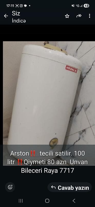 Ariston 100 l, Kredit yoxdur lalafo.az -da Ariston 100 l, Kredit yoxdur