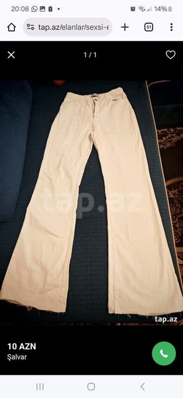 Ağ rəngli şalvar • Kəsim: düz, alt hissədə bir qədər geniş (flare lalafo.az -da Ağ rəngli şalvar • Kəsim: düz, alt hissədə bir qədər geniş (flare