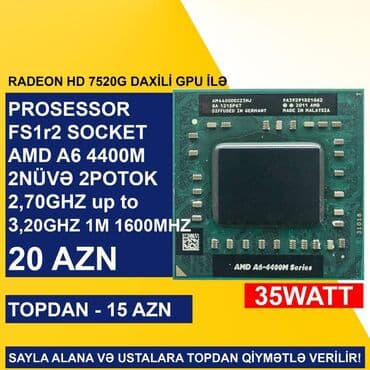 Prosessor AMD A6 Prosessor “LGA FS1r2 AMD A6-4400M”, 2 nüvə, İşlənmiş lalafo.az -da Prosessor AMD A6 Prosessor “LGA FS1r2 AMD A6-4400M”, 2 nüvə, İşlənmiş