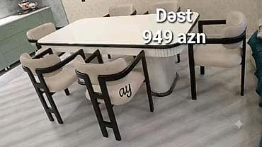 Yemək otağı dəsti - Tərkibi: 1 masa + 6 kreslo - Masa: iri ölçülü at lalafo.az Yemək otağı dəsti - Tərkibi: 1 masa + 6 kreslo - Masa: iri ölçülü