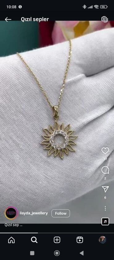 Qızıl boyunbağı – Günəş formalı kulon - Material: sarı qızıl rəngli lalafo.az -da Qızıl boyunbağı – Günəş formalı kulon - Material: sarı qızıl rəngli