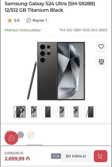 Samsung Galaxy S24 Ultra, 512 GB, rəng - Qara, Zəmanət, Sensor, Barmaq izi lalafo.az -da Samsung Galaxy S24 Ultra, 512 GB, rəng - Qara, Zəmanət, Sensor, Barmaq izi