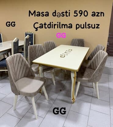 Masa dəsti – 6 nəfərlik - Dəst: 1 ədəd düzbucaqlı masa + 6 ədəd stul lalafo.az -da Masa dəsti – 6 nəfərlik - Dəst: 1 ədəd düzbucaqlı masa + 6 ədəd stul
