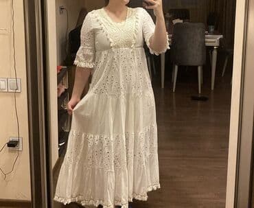 Ağ rəngli, boho tərzində maxi don. - Parça: yüngül, nəfəsalan pambıq lalafo.az -da Ağ rəngli, boho tərzində maxi don. - Parça: yüngül, nəfəsalan pambıq