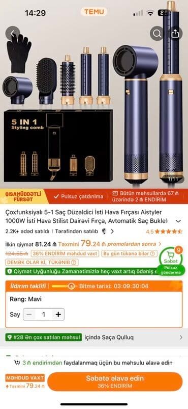 Çoxfunksiyalı 5‑i 1‑də saç formalaşdırma cihazı Xüsusiyyətlər: - lalafo.az -da Çoxfunksiyalı 5‑i 1‑də saç formalaşdırma cihazı Xüsusiyyətlər: -