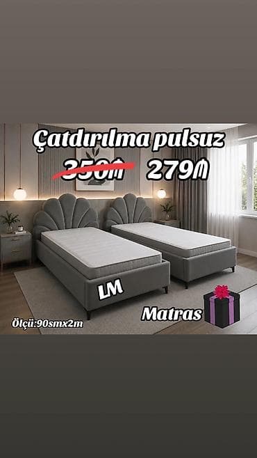 Təknəfərlik çarpayı, Matras ilə, Siyirməsiz lalafo.az -da Təknəfərlik çarpayı, Matras ilə, Siyirməsiz