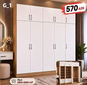 Geniş tutumlu paltar şkafı – model G_1 - Rəng: ağ ön qapılar, ağac lalafo.az -da Geniş tutumlu paltar şkafı – model G_1 - Rəng: ağ ön qapılar, ağac