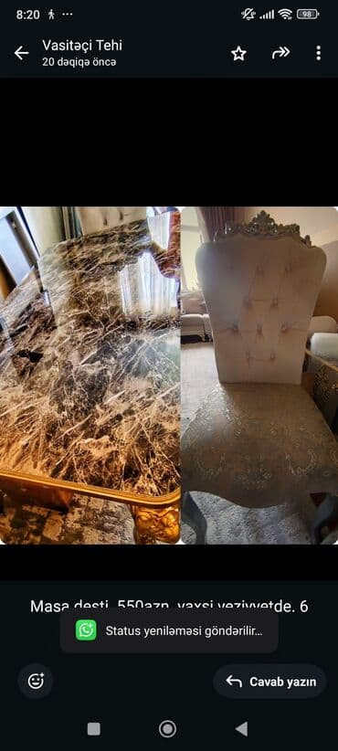 Masa desti. 550azn. yaxsi veziyyetde. 6 stulla. ünvan bineqedi*Tehi lalafo.az -da Masa desti. 550azn. yaxsi veziyyetde. 6 stulla. ünvan bineqedi*Tehi