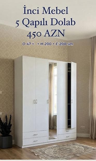Yeni, 5 qapı, Güzgülü, Ağ, Açılan, Düz dolab lalafo.az -da Yeni, 5 qapı, Güzgülü, Ağ, Açılan, Düz dolab