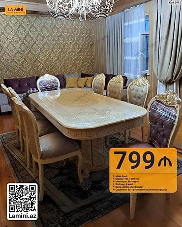 Masa dəsti – klassik dizaynlı yemək otağı komplekti - Ölçülər: 100 × at lalafo.az Masa dəsti – klassik dizaynlı yemək otağı komplekti - Ölçülər: 100 ×