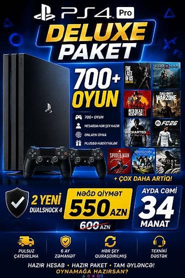 PS4 Pro Deluxe Paket Məzmun: - PS4 Pro konsolu - 2 ədəd yeni lalafo.az -da PS4 Pro Deluxe Paket Məzmun: - PS4 Pro konsolu - 2 ədəd yeni