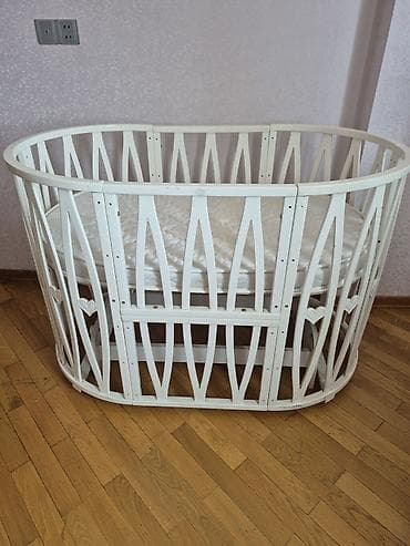 Для девочки и мальчика, Овальная, Колыбель, С матрасом, Без механизма качания at lalafo.az Для девочки и мальчика, Овальная, Колыбель, С матрасом, Без механизма качания
