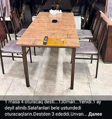 1 masa 4 oturacaq. dest 130 manatdi. bele destden 4 dene var lalafo.az -da 1 masa 4 oturacaq. dest 130 manatdi. bele destden 4 dene var