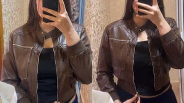 Qadınlar üçün qısa dəri görünümlü gödəkçə - Rəng: tünd qəhvəyi - lalafo.az -da Qadınlar üçün qısa dəri görünümlü gödəkçə - Rəng: tünd qəhvəyi -