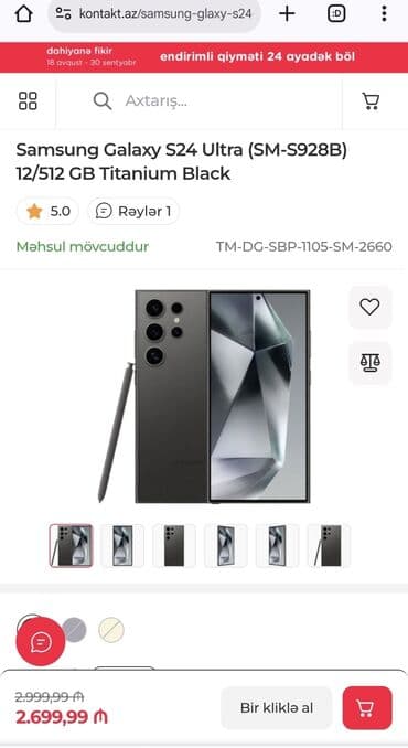 Samsung Galaxy S24 Ultra, 512 GB, rəng - Qara, Zəmanət, Sensor, Barmaq izi lalafo.az -da Samsung Galaxy S24 Ultra, 512 GB, rəng - Qara, Zəmanət, Sensor, Barmaq izi