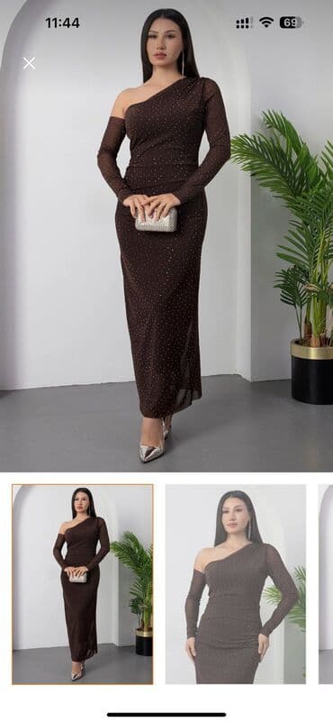 Bir tərəfli çiyin kəsimli, uzun don - Rəng: tünd qəhvəyi - Parça lalafo.az -da Bir tərəfli çiyin kəsimli, uzun don - Rəng: tünd qəhvəyi - Parça