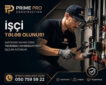 Santexnik ustası tələb olunur, 3-5 illik təcrübə, 6/1, Aylıq ödəniş lalafo.az -da Santexnik ustası tələb olunur, 3-5 illik təcrübə, 6/1, Aylıq ödəniş