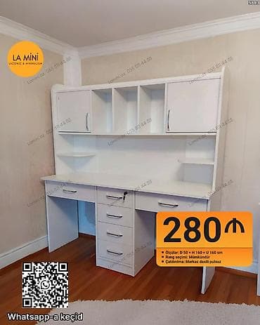 Ağ rəngli çoxfunksiyalı iş/oxu masasının üst şkaflı modeli lalafo.az -da Ağ rəngli çoxfunksiyalı iş/oxu masasının üst şkaflı modeli