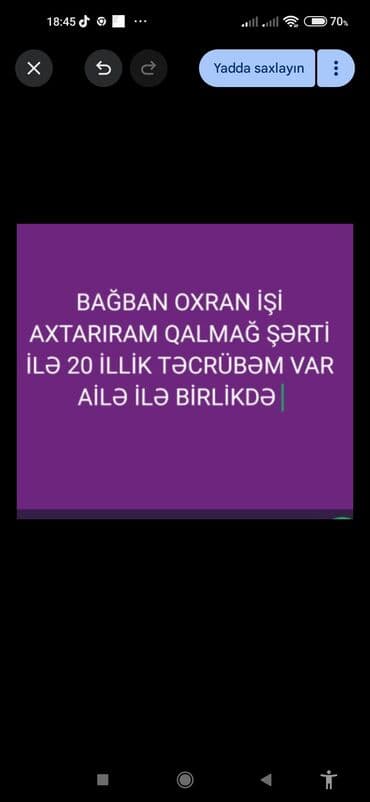 Salam Bağban işi axtarıram ailə ilə qalmağ şərti ilə 20 illik təcrübəm lalafo.az -da Salam Bağban işi axtarıram ailə ilə qalmağ şərti ilə 20 illik təcrübəm