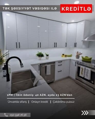 новые кухонные гарнитуры: Кухонный гарнитур на заказ, Самозакрывающие петли, Ламинат простой, Есть кредит, Бесплатная доставка at lalafo.az — 2 новые кухонные гарнитуры: Кухонный гарнитур на заказ, Самозакрывающие петли, Ламинат простой, Есть кредит, Бесплатная доставка — 2