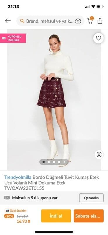 Mini Ətək, Trendyolmilla, L lalafo.az -da Mini Ətək, Trendyolmilla, L