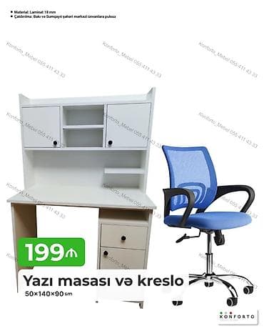 Yazı masası və kreslo dəsti - Masa ölçüləri: 50 × 140 × 90 sm - lalafo.az -da Yazı masası və kreslo dəsti - Masa ölçüləri: 50 × 140 × 90 sm -