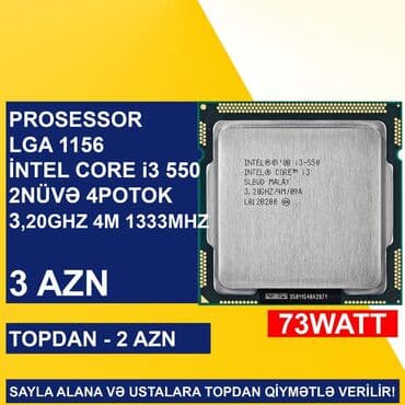 Prosessor Intel Core i3 Prosessor “LGA 1156 (1ci nəsil) İntel Core i3 550”, 3-4 GHz, 4 nüvə, İşlənmiş lalafo.az -da Prosessor Intel Core i3 Prosessor “LGA 1156 (1ci nəsil) İntel Core i3 550”, 3-4 GHz, 4 nüvə, İşlənmiş