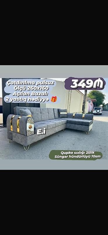 Künc divan – açılan bazalı model - Ölçü: 260 x 160 sm - Qupka lalafo.az -da Künc divan – açılan bazalı model - Ölçü: 260 x 160 sm - Qupka