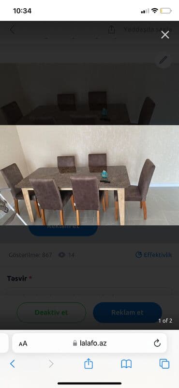 İşlənmiş, Açılmayan, Dördbucaq masa, 6 stul lalafo.az -da İşlənmiş, Açılmayan, Dördbucaq masa, 6 stul