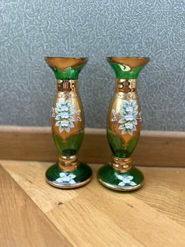 Şəffaf yaşıl rəngli, qızılı haşiyəli, bohema çiçək naxışlı DEST lalafo.az -da Şəffaf yaşıl rəngli, qızılı haşiyəli, bohema çiçək naxışlı DEST