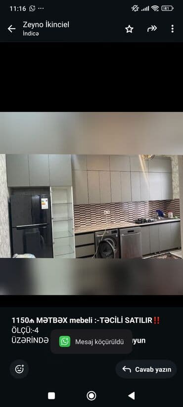 *1150₼ MƏTBƏX mebeli :-TƏCİLİ SATILIR*‼️ ÖLÇÜ:-4 ÜZƏRİNDƏ VERİLİR: qaz lalafo.az -da *1150₼ MƏTBƏX mebeli :-TƏCİLİ SATILIR*‼️ ÖLÇÜ:-4 ÜZƏRİNDƏ VERİLİR: qaz