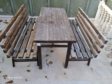 Dördbucaq masa, Açılmayan, Skameykalar ilə, Taxta lalafo.az -da Dördbucaq masa, Açılmayan, Skameykalar ilə, Taxta