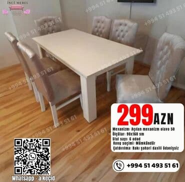 Qonaq otağı üçün, Yeni, Açılan, Dördbucaq masa, 6 stul lalafo.az -da Qonaq otağı üçün, Yeni, Açılan, Dördbucaq masa, 6 stul